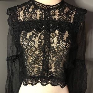 Cropped black lace top